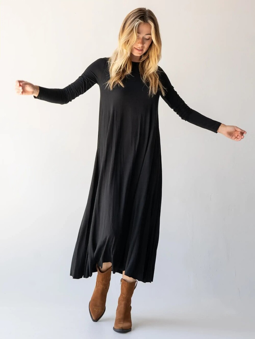 Natural Life Stevie ButterSoft Black Knit Maxi Dress XL Long Sleeve